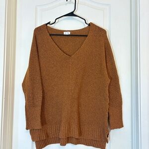 La Miel Oversized V-Neck Sweater Women’s M Caramel Brown Cozy Knit Pullover